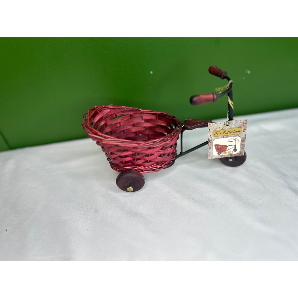 K's Collection Wire and Wicker Miniature Tricycle Decor Red Basket 1042381
